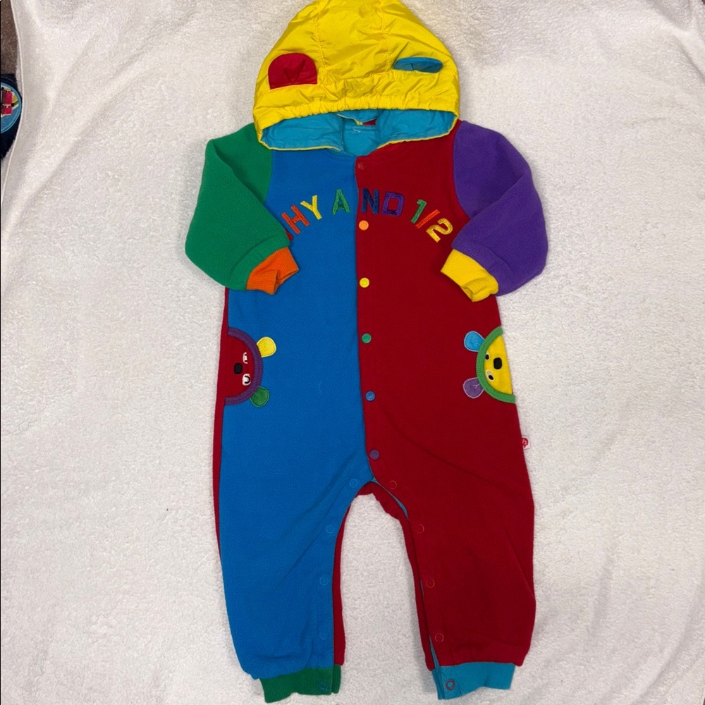 Why and 1/2 Colorblock fleece hooded romper 18/24m